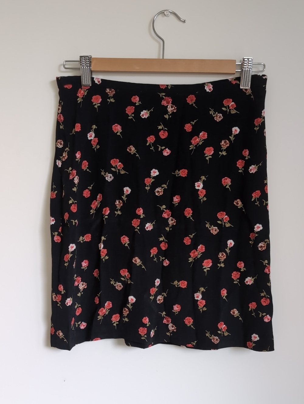 Plum Black Mini Skirt with Red Rose Print
